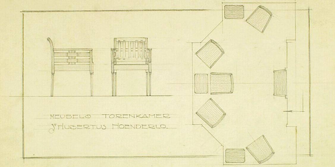 H.P. Berlage, Ontwerp voor de meubels in de torenkamer van Sint Hubertus, 1917-1919