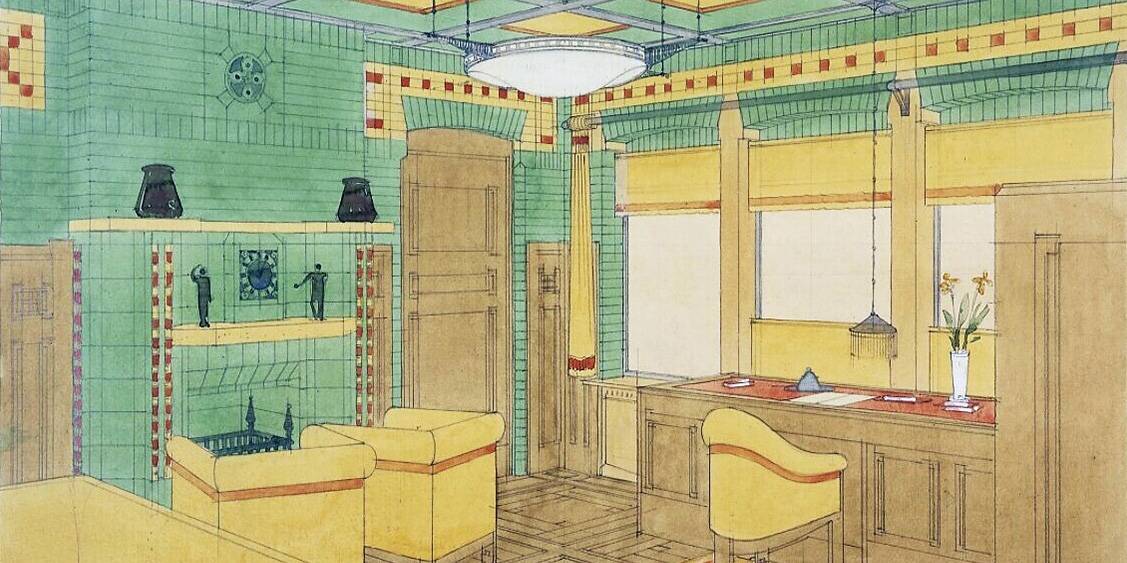 H.P. Berlage, Zitkamer van den heer des huizes in het landhuis Sint Hubertus, 1917