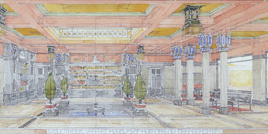 H.P. Berlage, ontwerp voor de bibiotheek van Museum Hoenderloo, 1918
